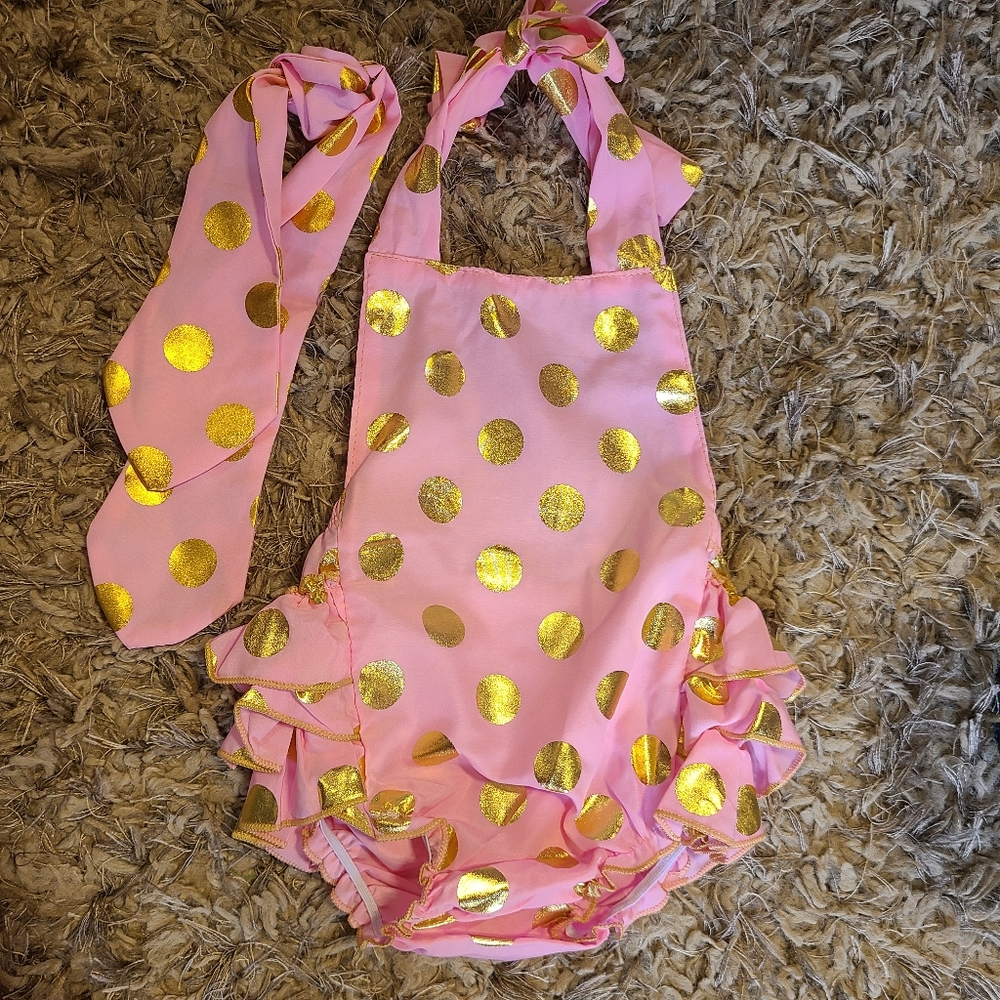 Pink and Gold Polka Dot Baby Romper